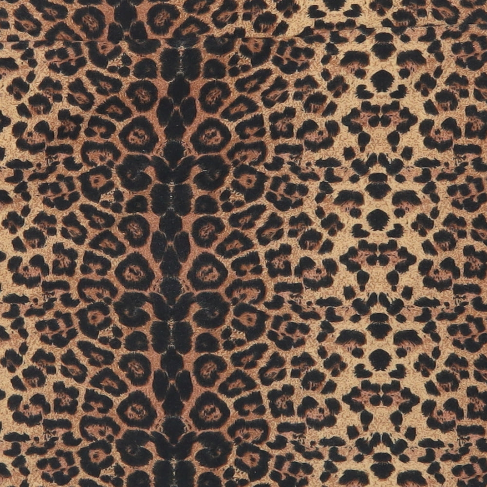 Brand and care label for Cotton On women’s brown animal print cotton a-line skirt, size S