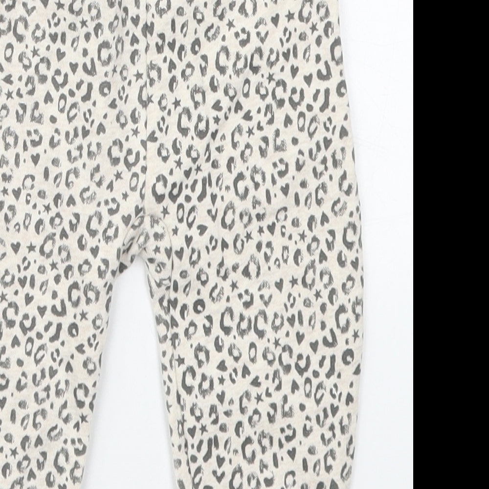 George Girls Beige Animal Print Cotton Sweatpants Trousers Size 6-9 Months