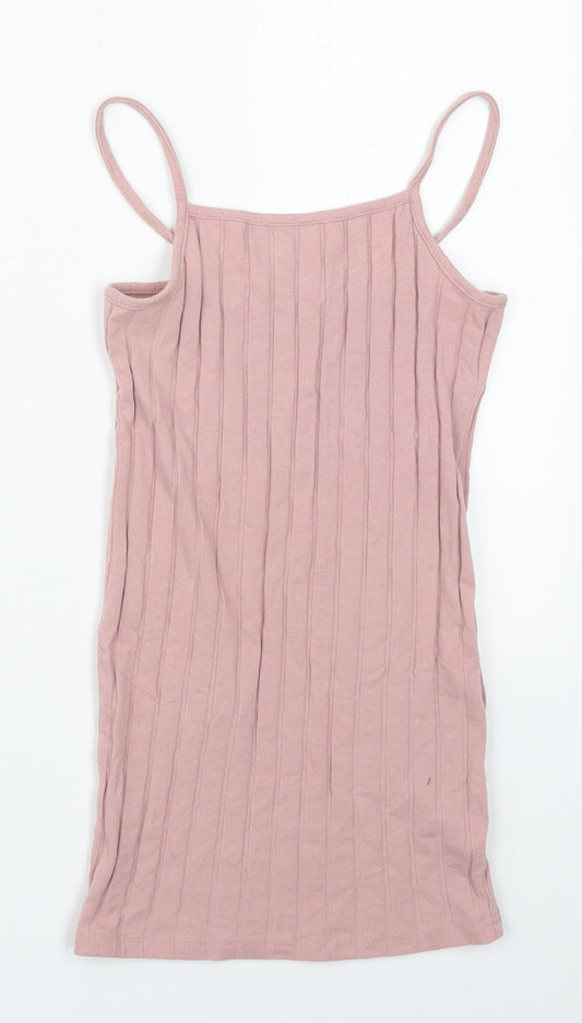 SheIn Girls Pink Cotton Tank Dress Size 8 Years Round Neck Pullover