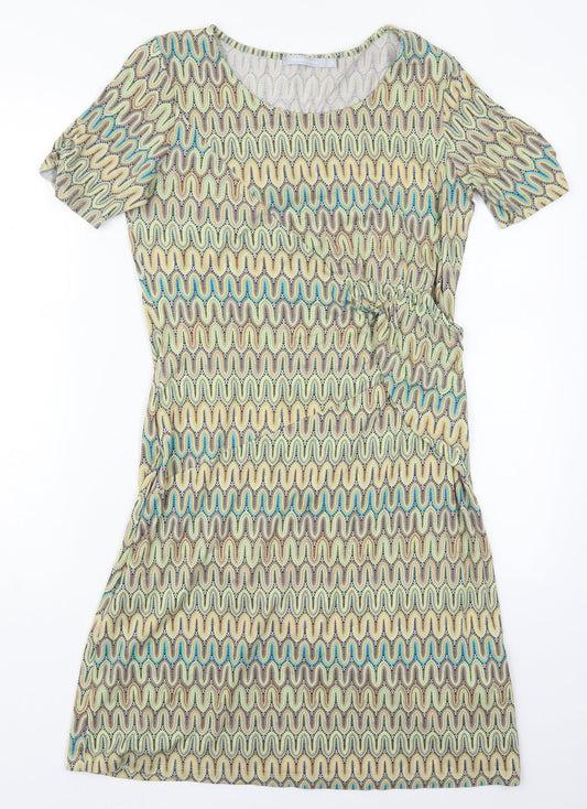 Tramontana Womens Green Geometric Viscose Pencil Dress Size M Round Neck Pullover