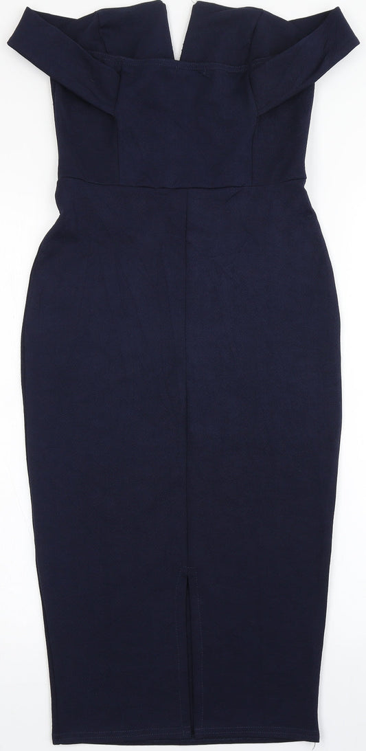 Boohoo Womens Blue Polyester Bodycon Size 8 Off the Shoulder