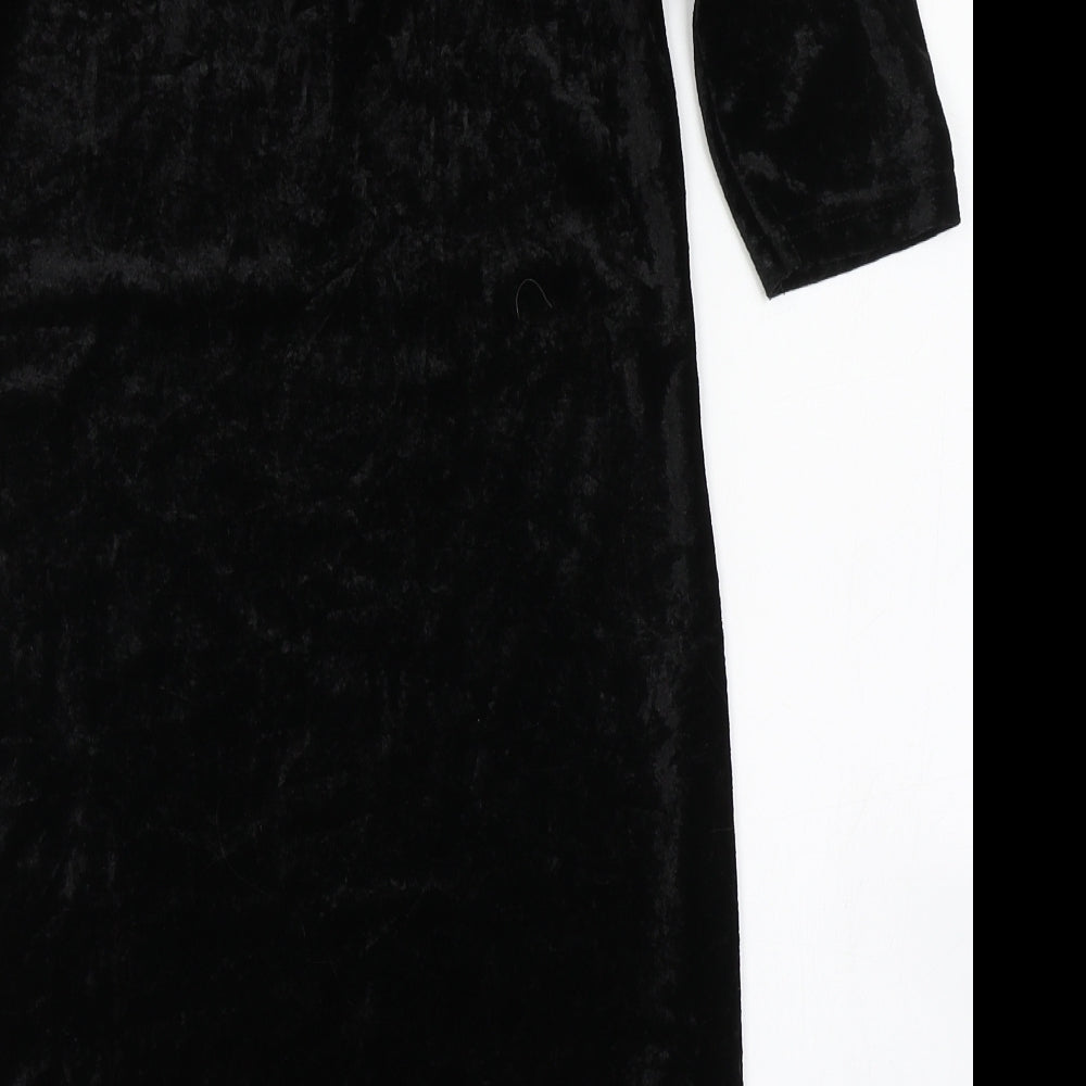 Brand and care label for Divided women’s black polyester bodycon, size UK 8, round neck