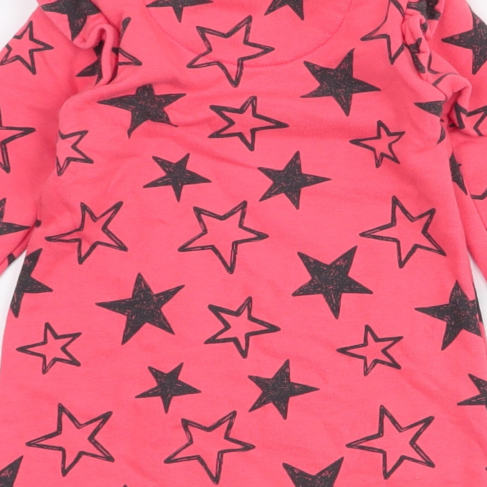 Fred & flo Girls Pink Spotted Cotton A-Line Size 9-12 Months Round Neck Button - stars