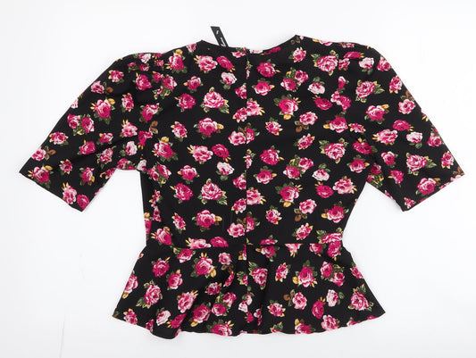 Back view of influence women’s multicoloured floral polyester basic blouse, size UK 8, square neck