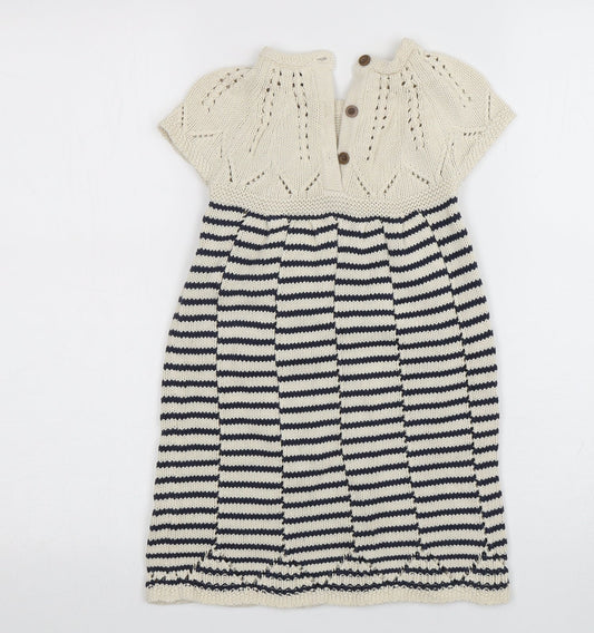 NEXT Womens Multicoloured Striped Cotton Jumper Dress Size 50 Round Neck Pullover