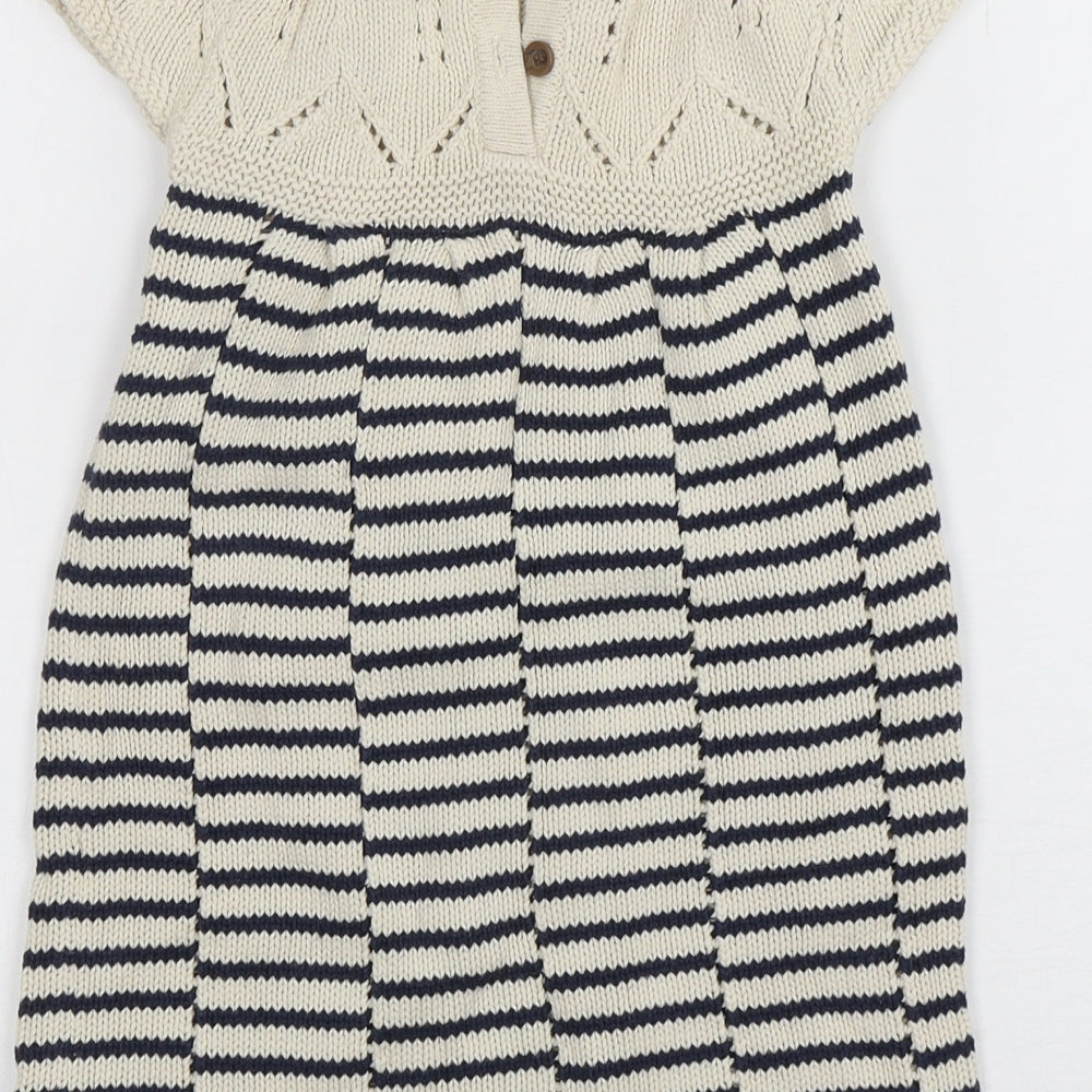 NEXT Womens Multicoloured Striped Cotton Jumper Dress Size 50 Round Neck Pullover