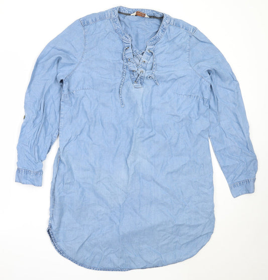 Additional front view of F&F women’s blue lyocell shift, size UK 14, v-neck