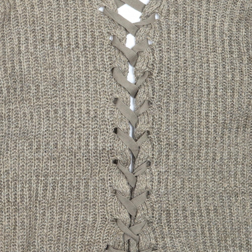 Womens UK Size 10 PRETTYLITTLETHING Brown Cardigan Jumper