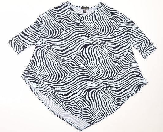 Additional front view of QED London women’s blue animal print polyester basic t-shirt, size S, round neck