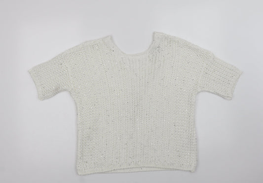 NEXT Womens White V-Neck Acrylic Pullover Jumper Size M