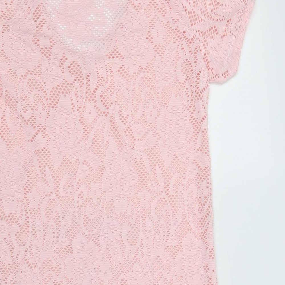 You & Me Womens Pink Floral Polyester T-Shirt Dress Size S V-Neck
