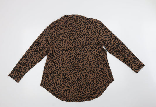 Gerard Womens Brown V-Neck Animal Print Polyester Pullover Jumper Size 14