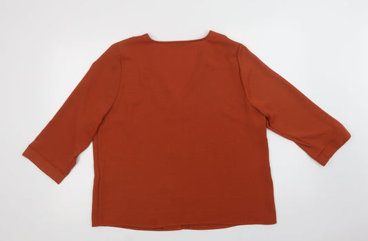 Papaya Womens Brown Polyester Basic Blouse Size 16 V-Neck