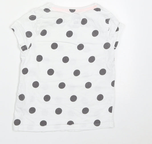 F&F Girls White Polka Dot Cotton Basic T-Shirt Size 4-5 Years Crew Neck Pullover