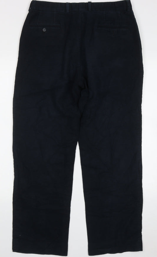 emmertex Mens Blue Cotton Trousers Size 34 L30 in Regular Button