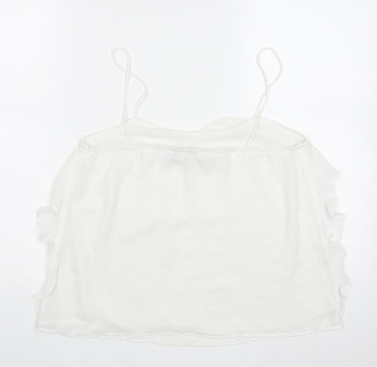 Mango Womens White Polyester Basic Tank Size M V-Neck