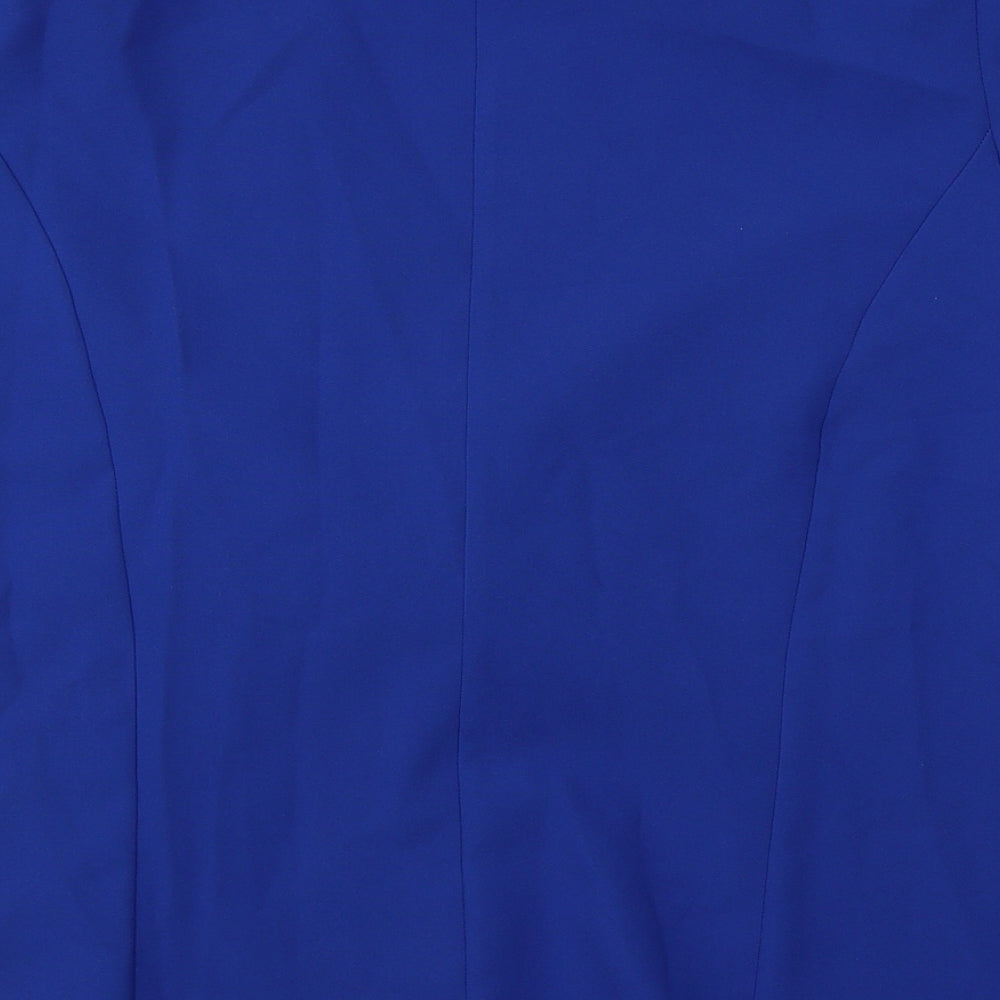 Brand and care label for Daxon women’s blue jacket blazer, size UK 14, buckle - short sleeve blazer