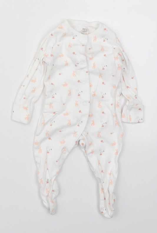 F&F Girls White Solid Cotton Cami One Piece Size 0-3 Months Button - Rabbits