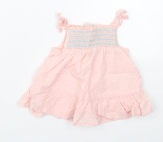 Catherine Malandrino Girls Pink Cotton A-Line Size 3-6 Months Square Neck Pullover