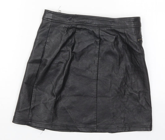 New Look Womens Black Polyurethane A-Line Skirt Size 8 Zip