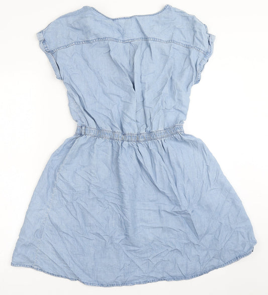 Divided by H&M Womens Blue Lyocell A-Line Size 6 Round Neck