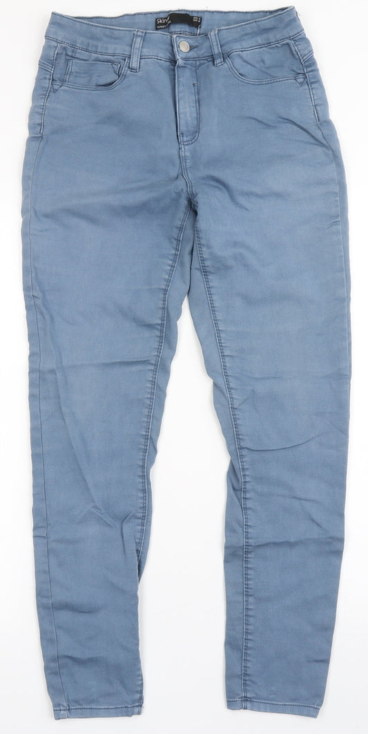 Additional front view of Dunnes women’s blue cotton skinny jeans, size UK 12, 27-inch leg regular button