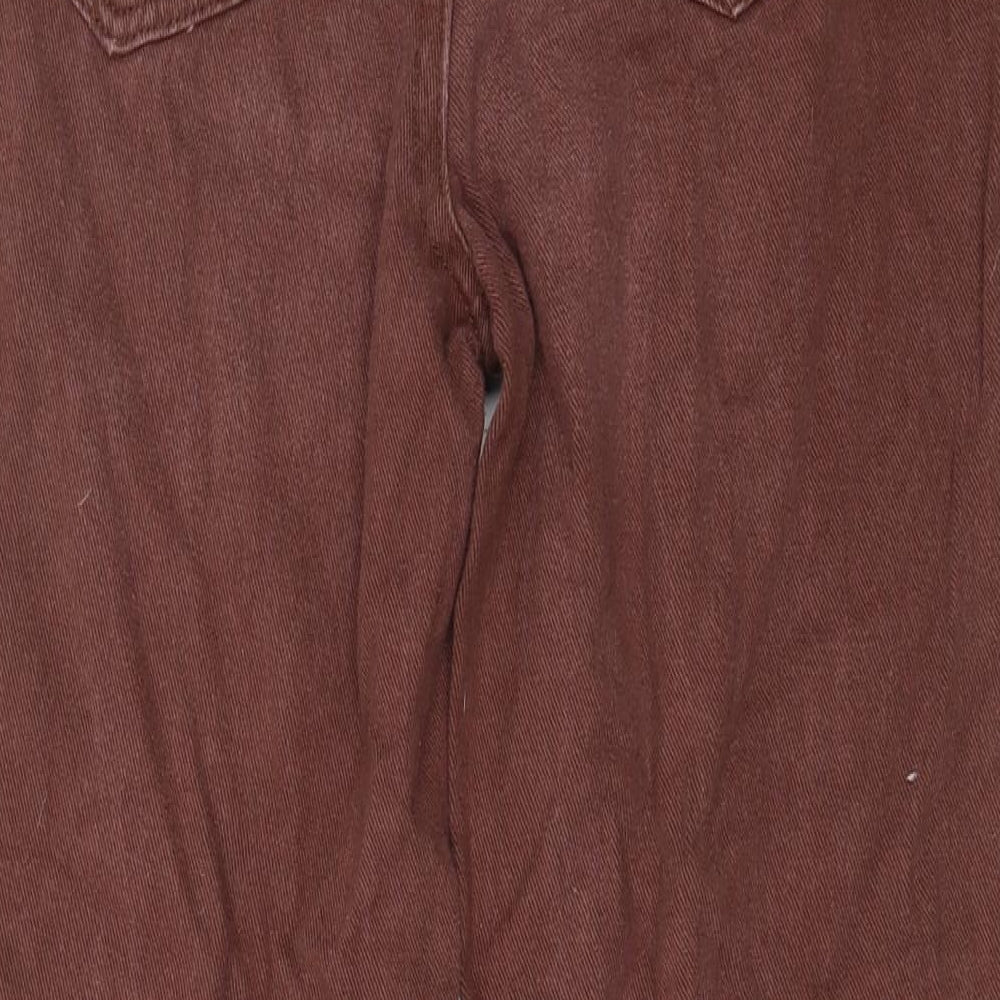 Brand and care label for SHEIN women’s brown cotton straight jeans, size XS, 27-inch leg regular zip