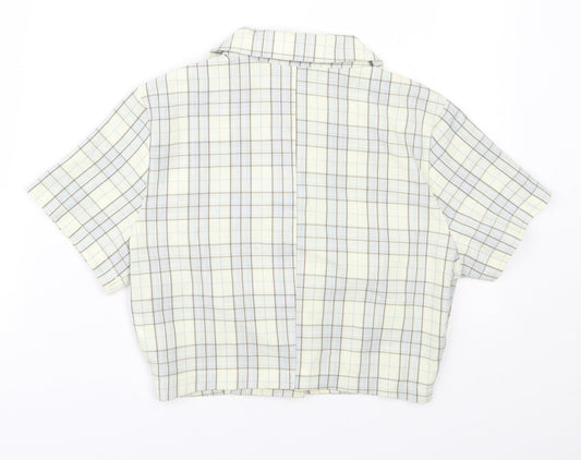 SheIn Womens Yellow Plaid Polyester Cropped Button-Up Size XS Collared
