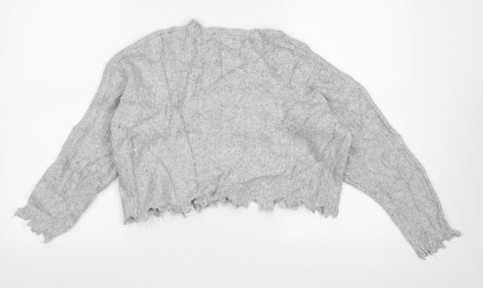 Bershka Womens Grey Crew Neck Striped Acrylic Pullover Jumper Size S