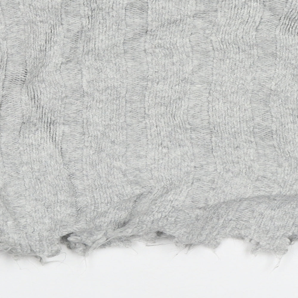Brand and care label for Bershka women’s grey crew neck striped acrylic jumper, size S