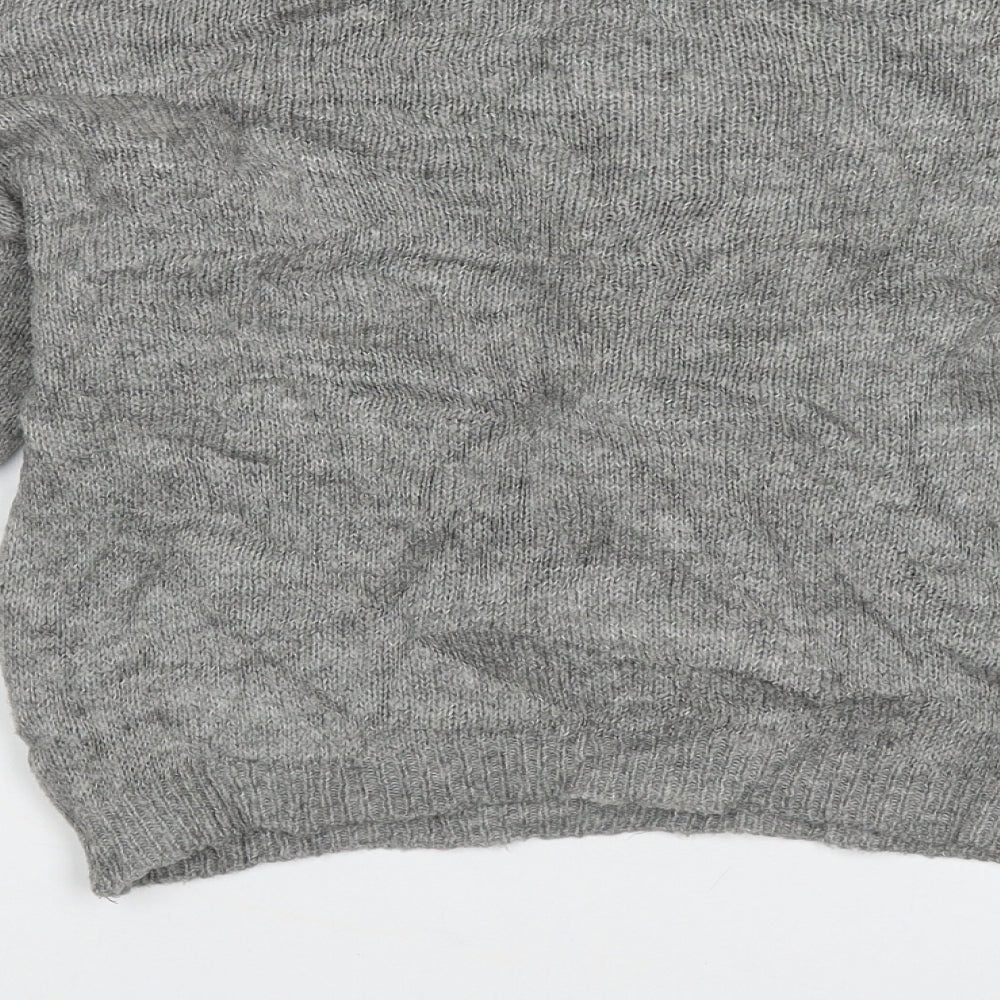 Primark Womens Grey Crew Neck Striped Acrylic Pullover Jumper Size 8