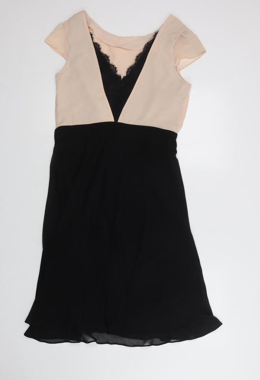 Dorothy Perkins Womens Black Colourblock Polyester A-Line Size 14 Round Neck Zip