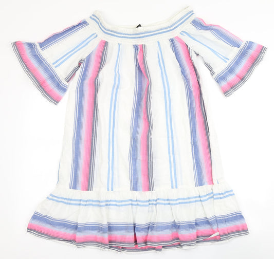 F&F Womens Multicoloured Striped Cotton A-Line Size S Off the Shoulder