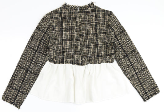 SheIn Womens Brown Check Polyester Basic Blouse Size L Round Neck