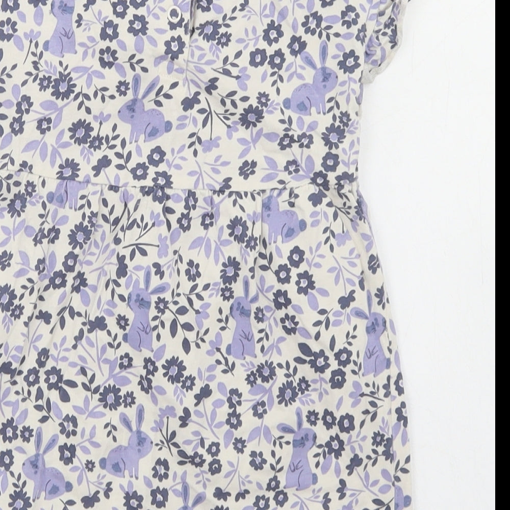 George Girls White Floral Cotton Skater Dress Size 12-18 Months Crew Neck Snap