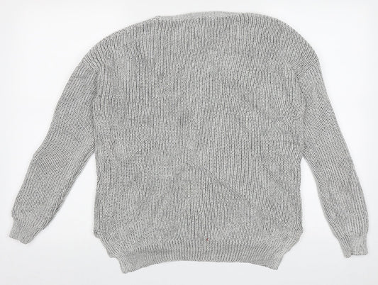 Primark Womens Grey V-Neck Acrylic Pullover Jumper Size M
