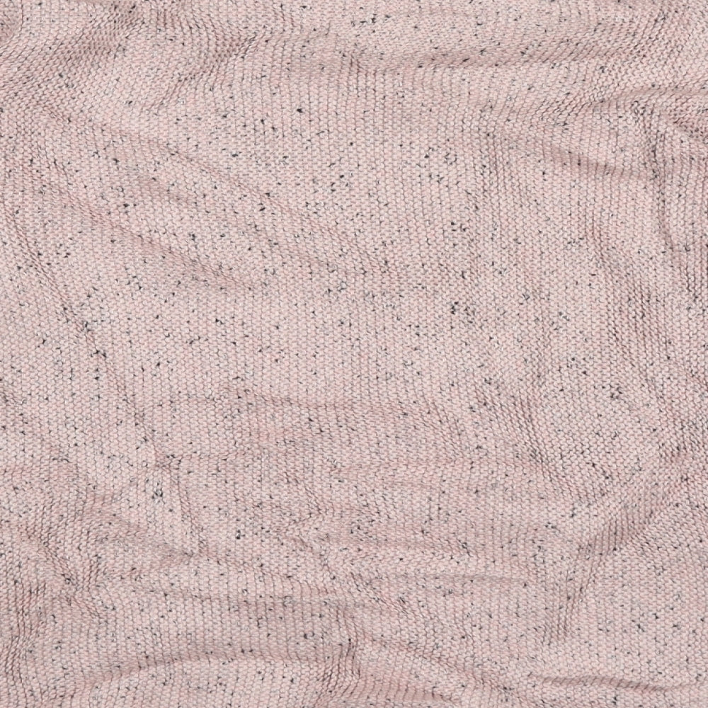 Brand and care label for H&M women’s pink boat neck acrylic jumper, size S