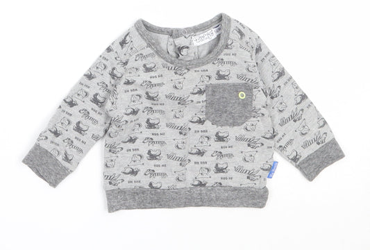 Dirkje Boys Grey Cotton Pullover Jumper Size 0-3 Months - animal pattern