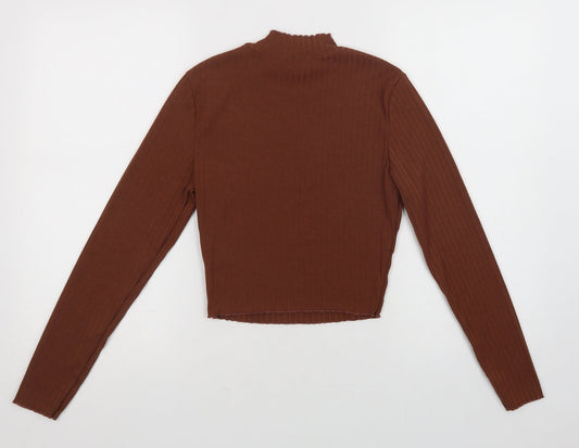 SheIn Womens Brown Polyester Cropped Blouse Size M Mock Neck