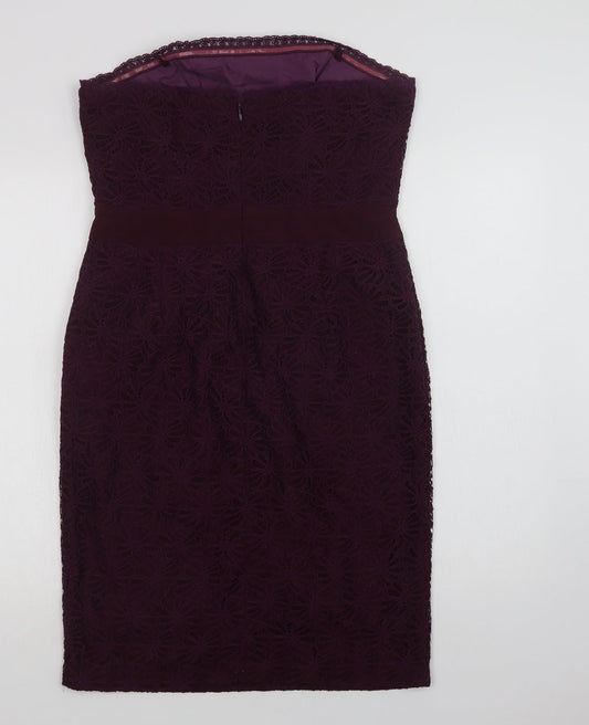 Fever London Womens Purple Nylon Pencil Dress Size 14 Off the Shoulder Zip - Lace Overlay