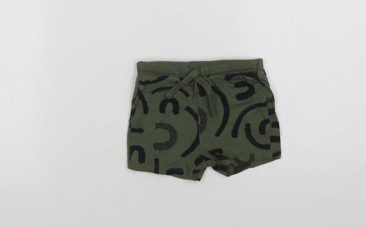 F&F Baby Green Geometric Cotton Jogger Leggings Size 3-6 Months Drawstring
