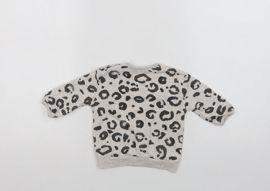George Baby Grey Animal Print Cotton Pullover Jumper Size 3-6 Months Snap