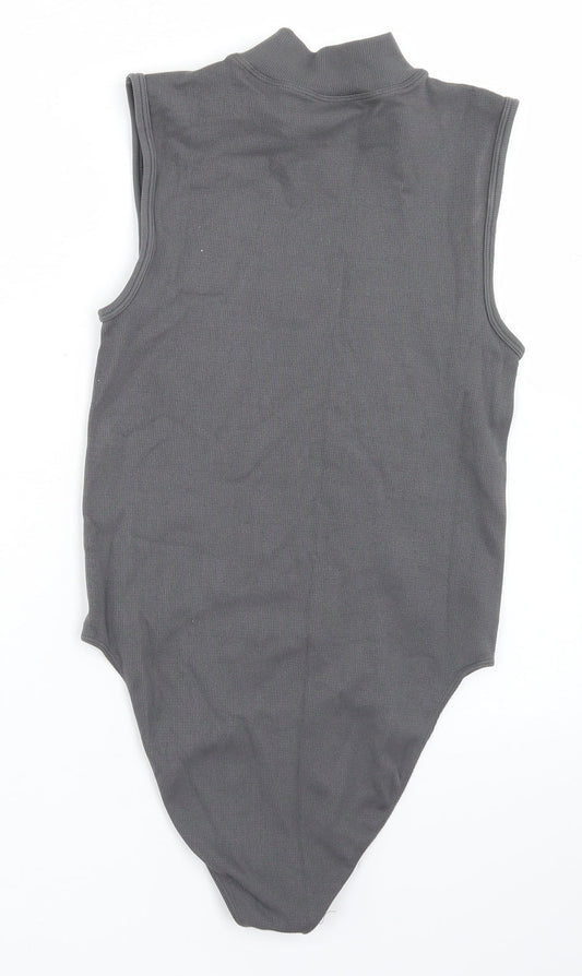 Primark Womens Grey  Nylon Bodysuit One-Piece Size S  Snap