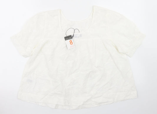 Primark Womens White Cotton Basic Blouse Size 8 Round Neck