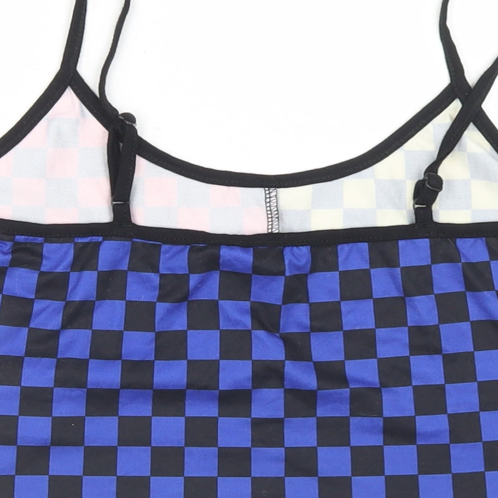 SheIn Womens Multicoloured Check Polyester Camisole T-Shirt Size S Round Neck - Cropped