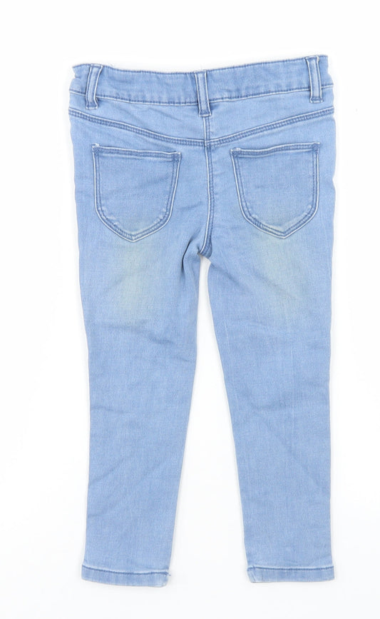 Matalan Girls Blue Cotton Skinny Jeans Size 4 Years Regular Button