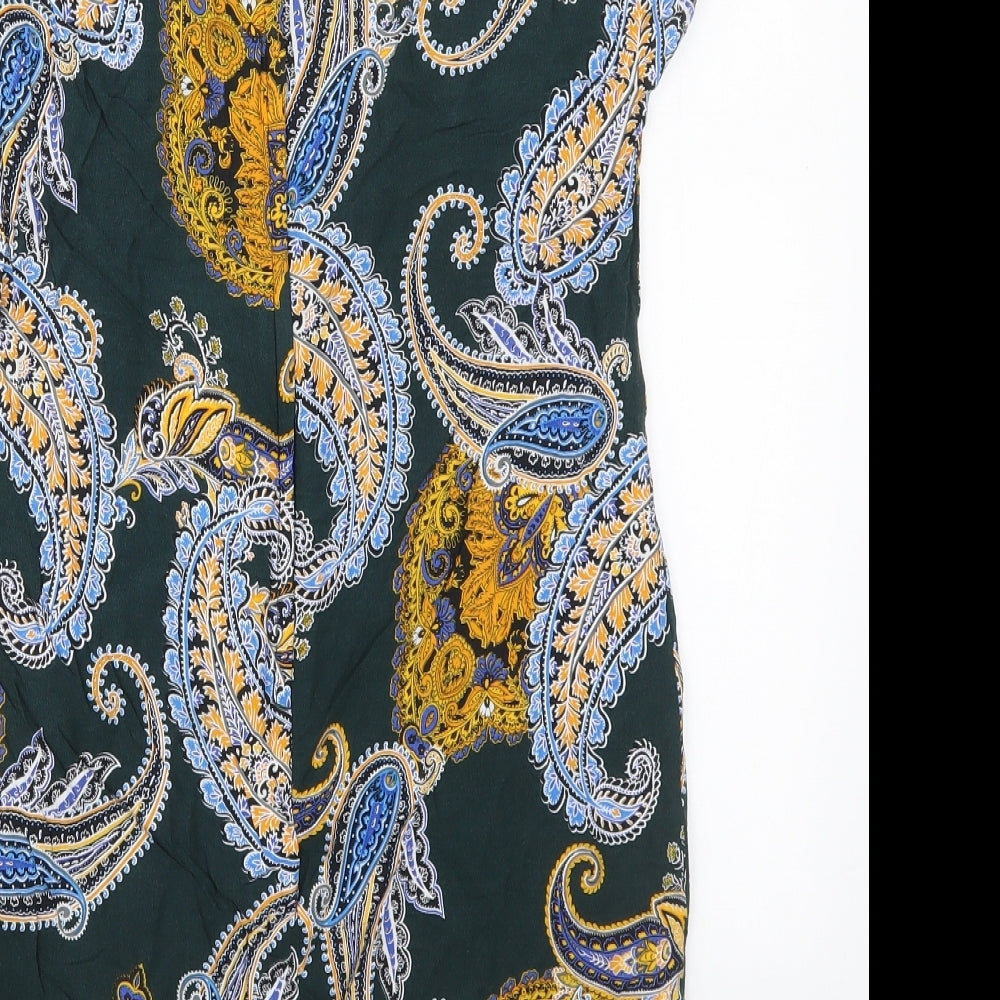Dorothy Perkins Womens Green Paisley Viscose Mini Size 8 Round Neck Zip