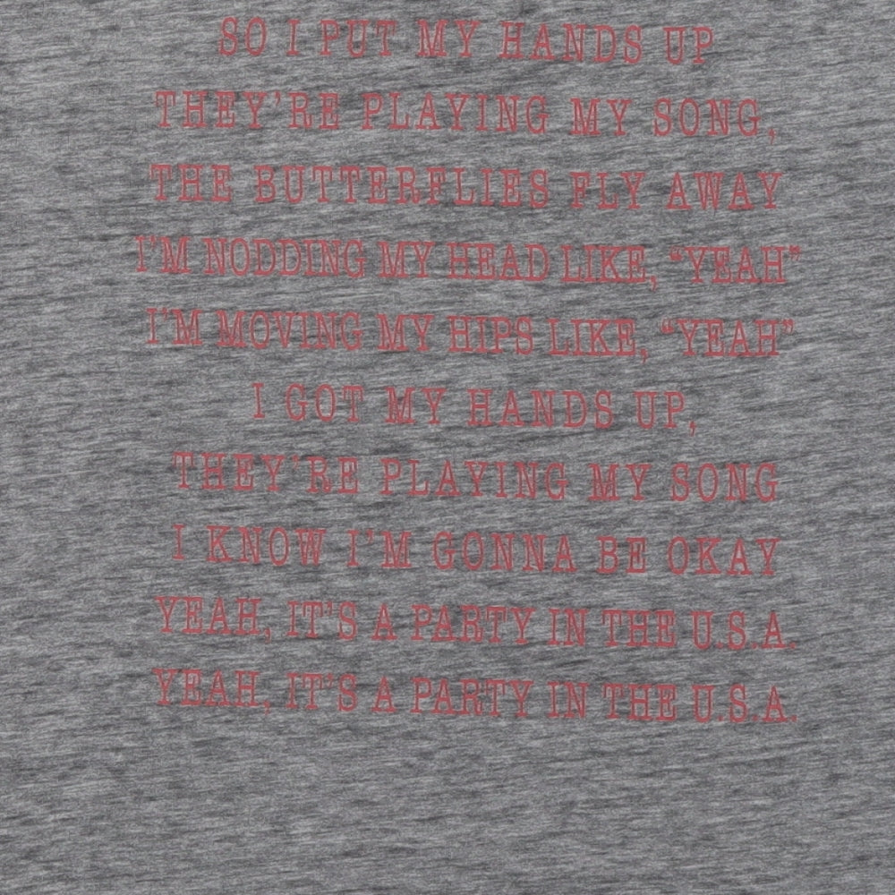 Lyric Culture Womens Grey Cotton Basic T-Shirt Size L Round Neck - Party in the USA Miley Cyrus