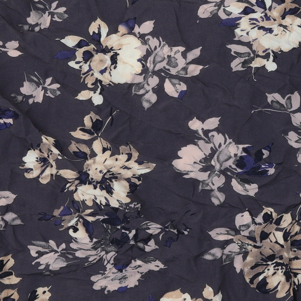 Brand and care label for F&F women’s blue v-neck floral viscose cardigan jumper, size UK 10, - open front