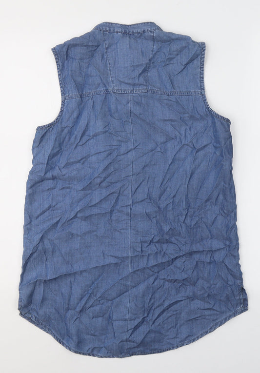 Denim & Co. Womens Blue Lyocell Basic Tank Size 10 Round Neck - Button closure
